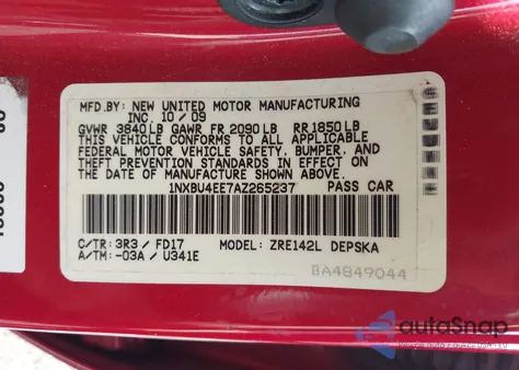 2010 Toyota Corolla S z USA, uszkodzony, nr VIN 1NXBU4EE7AZ265237